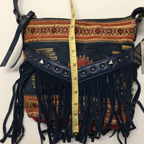 Sharif Moroccan Suede Fringe Leather Crossbody Bag NEW Blue Western Aztec Boho - Picture 8 of 13